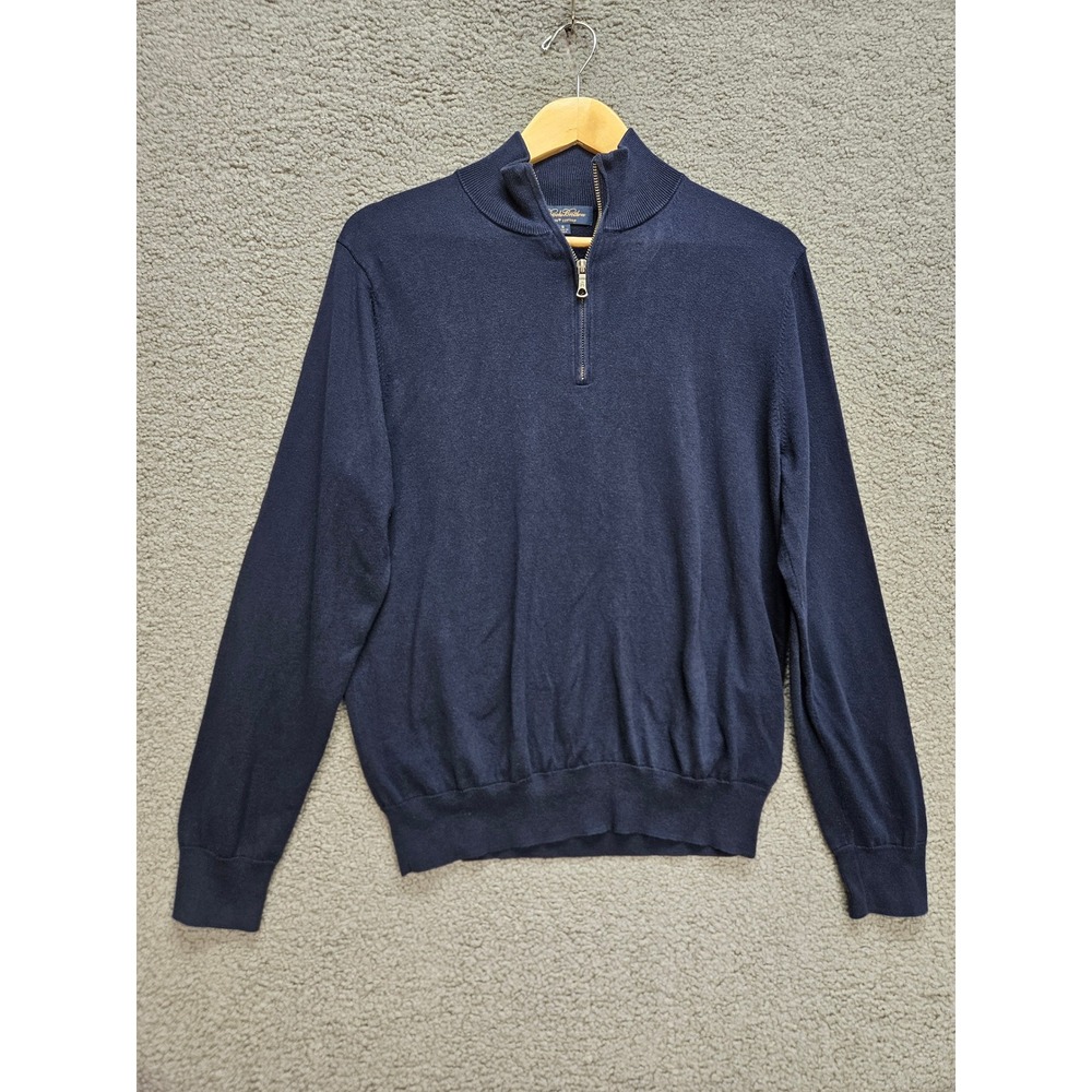 Brooks Brothers Quarter Zip Sweater Small Navy Blue Supima Cotton Preppy Classic
